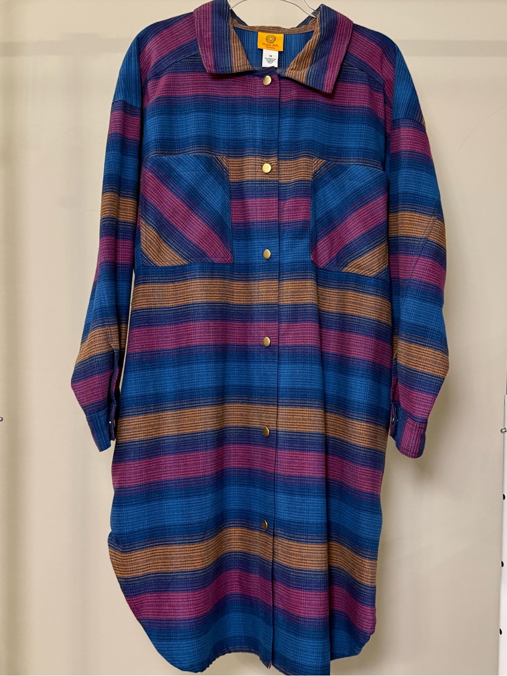 Ruby Rd. Striped Longline Button-Down Shirt Jacket in Blue, Purple & Brown